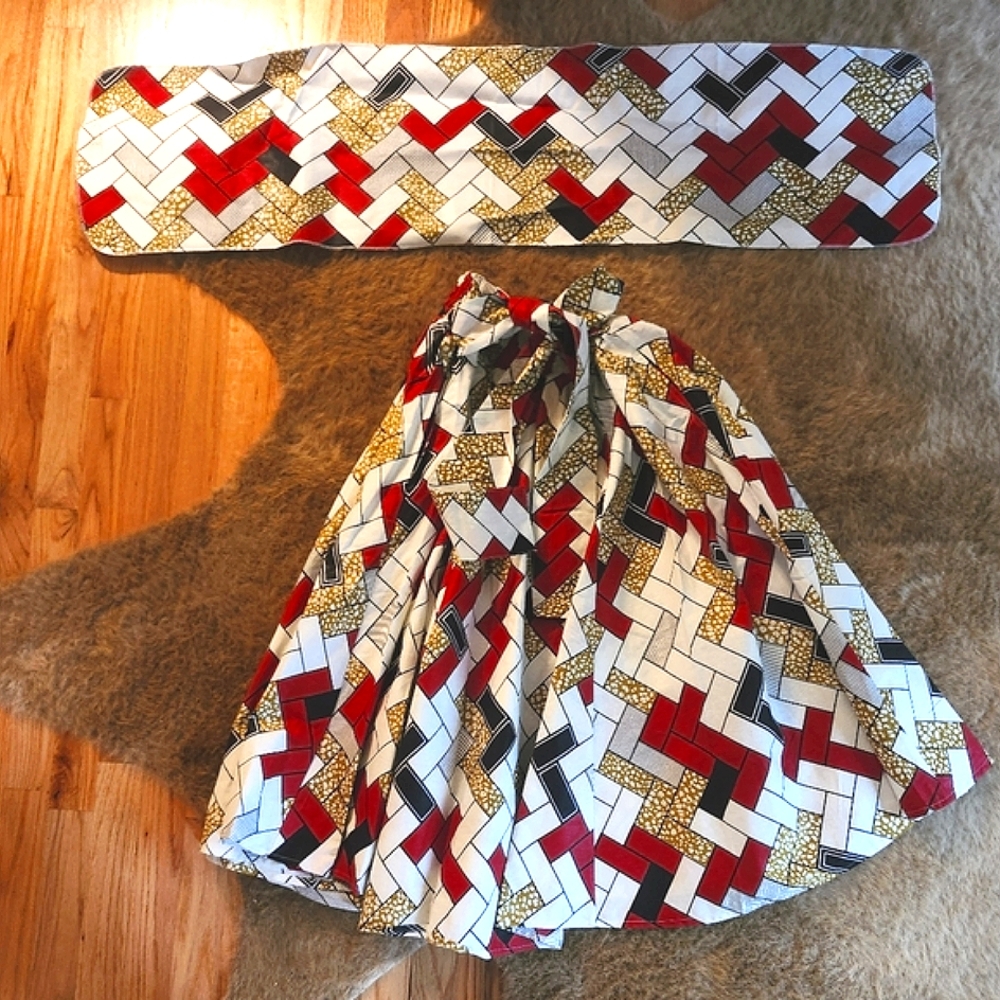 African Geometric print Skirt With BELT And SCARF!